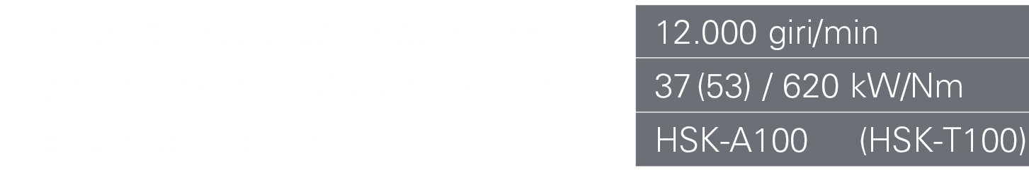 Mandrino meccanico, velocit max,,12.000 giri/min,Potenza max. al 100% di duty cycle,,37 (53) / 620 kW/Nm,Conicit  de...