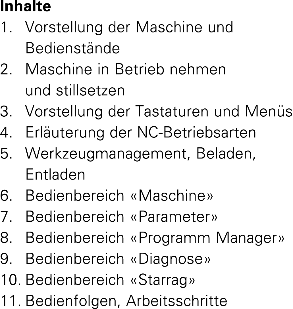Inhalte 1. Vorstellung der Maschine und Bedienst nde 2. Maschine in Betrieb nehmen und stillsetzen 3. Vorstellung der...